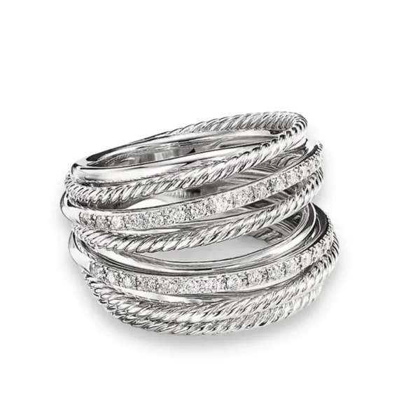 NEW Luxury Multilayered Silver Zircon Ring - Picture 1 of 5